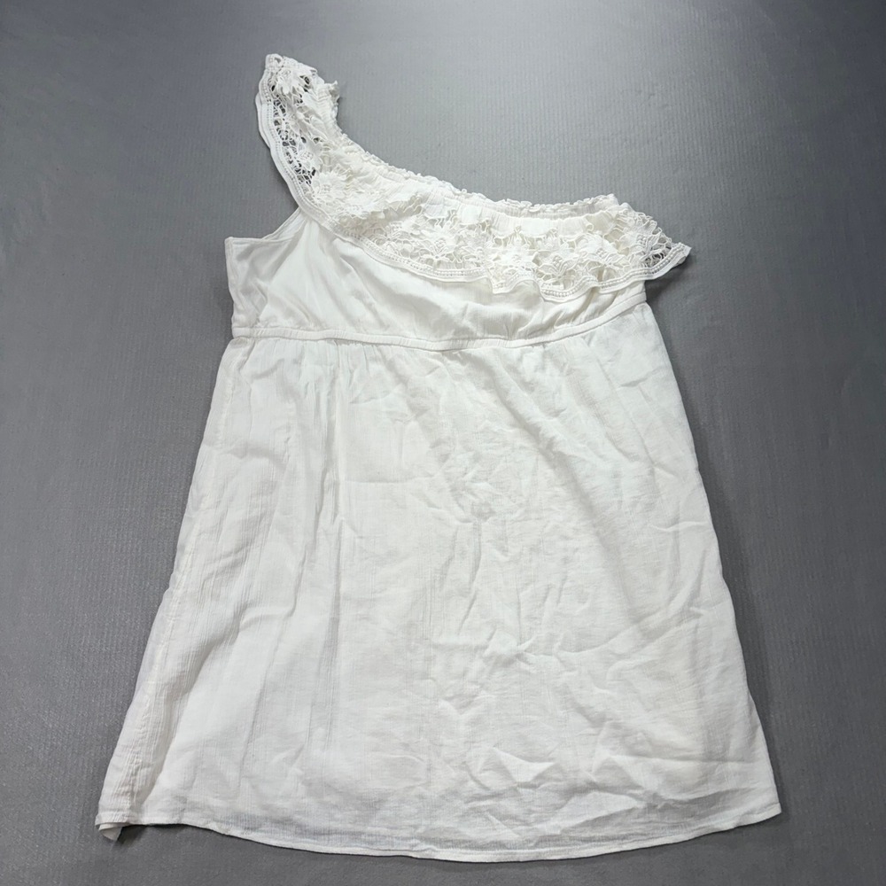 Lane Bryant One Shoulder Top Womens 22/24 White Lace Trim Cotton Gauze NWT